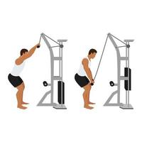 Man doing Rope pulldown exercise. Flat vector illustration isolated on white background