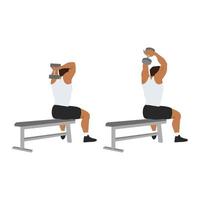 Man doing Dumbbell overhead triceps extension exercise. Flat vector illustration isolated on white background