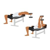 Man doing dumbbell pullover exercise. Flat vector illustration isolated on white background