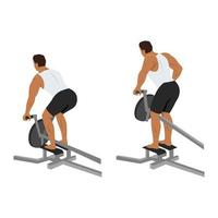 Man doing One arm T bar rows exercise. Flat vector illustration isolated on white background