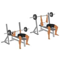 Man doing Close grip bench press exercise. Flat vector illustration isolated on white background