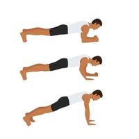 Man doing plank get ups exercise flat vector illustration isolated on white background