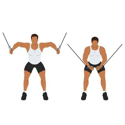 Man doing Standing cable crossover. cable flies exercise. Flat vector illustration isolated on white background. Workout character