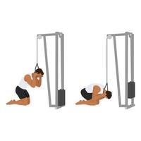 Man doing rope ab pulldown exercise. Flat vector illustration isolated on white background