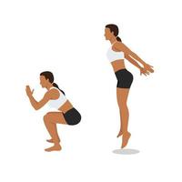 Woman doing jump squat exercise. Flat vector illustration isolated on white background