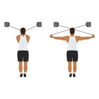 Man doing High cable rear delt fly exercise. Flat vector illustration isolated on white background