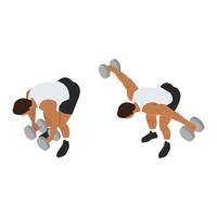 Man doing Dumbbell bent over lateral raise top view. Flyes exercise. Flat vector illustration isolated on white background