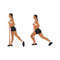 Woman doing Lunge with long resistance band exercise. Flat vector illustration isolated on white background