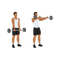 Man doing Barbell front raise exercise. Flat vector illustration isolated on white background