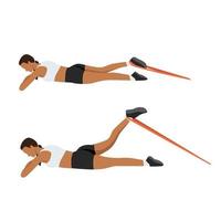 Woman doing Leg curl prone with long resistance band exercise. flat vector illustration isolated on white background