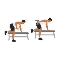 Man doing tricep kickbacks exercise. Flat vector illustration isolated on white background