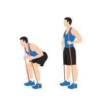 Man doing Good morning resistance band exercise for backside workout. Flat vector illustration isolated on white background