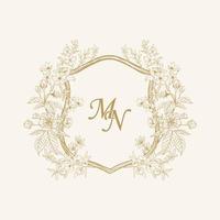 cresta inicial del logotipo del monograma de la boda de mn, diseño del logotipo de la boda, monograma de la boda de la corona personalizada, logotipo de la boda inicial de la cresta. vector