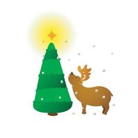 a deer mesmerized by the sparkle of light that is above the pine tree vector