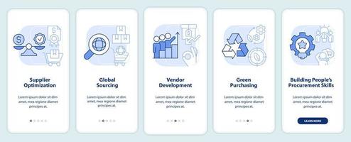 Core purchasing strategies light blue onboarding mobile app screen vector