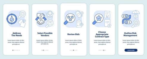 Procurement process flow light blue onboarding mobile app screen vector