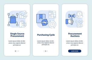 Sourcing strategies examples light blue onboarding mobile app screen vector