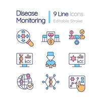 Disease monitoring RGB color icons set vector