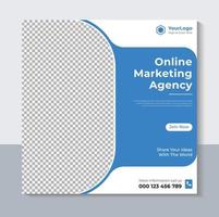 Online Marketing Agency Banner Design, Modern Social Media Post Template, Web Banner, Blue Color, Pro Vector