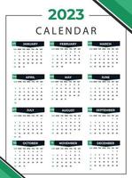 2023 calendar in vertical look in green black shade week starts from sunday vector