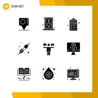 Mobile Interface Solid Glyph Set of 9 Pictograms of play balance ad socket connect Editable Vector Design Elements