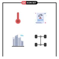 Group of 4 Flat Icons Signs and Symbols for temperature skyscraper balance laws vehicles Editable Vector Design Elements