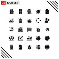 25 User Interface Solid Glyph Pack of modern Signs and Symbols of ecology battery document switch web Editable Vector Design Elements