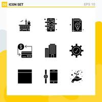 Modern Set of 9 Solid Glyphs Pictograph of cashless card course idea education Editable Vector Design Elements