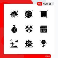 Set of 9 Modern UI Icons Symbols Signs for cross bone count crop timer stopwatch Editable Vector Design Elements