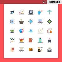 25 User Interface Flat Color Pack of modern Signs and Symbols of human favorite coding body programing Editable Vector Design Elements