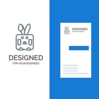 Bunny Easter Rabbit Holiday Grey Logo Design and Business Card Template vector