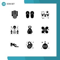 9 User Interface Solid Glyph Pack of modern Signs and Symbols of clothing solution flag idea team Editable Vector Design Elements