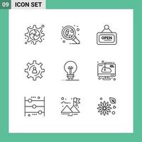 Universal Icon Symbols Group of 9 Modern Outlines of definnig productivity board production gear Editable Vector Design Elements