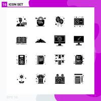 Mobile Interface Solid Glyph Set of 16 Pictograms of education console balloon gamepad game Editable Vector Design Elements