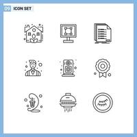 9 Thematic Vector Outlines and Editable Symbols of people businessman application boss listing Editable Vector Design Elements