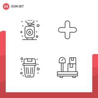 Pack of 4 Modern Filledline Flat Colors Signs and Symbols for Web Print Media such as camping been stove plus garbage Editable Vector Design Elements