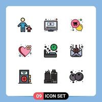 Universal Icon Symbols Group of 9 Modern Filledline Flat Colors of heart breakup youtube bandage shop Editable Vector Design Elements