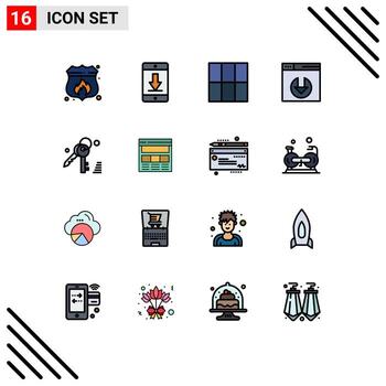 16 líneas universales llenas de colores planos establecidas para aplicaciones web y móviles clave del sitio web descarga del servidor gdpr móvil elementos de diseño de vectores creativos editables