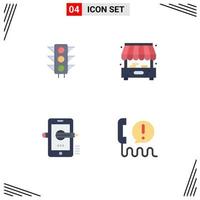 4 Thematic Vector Flat Icons and Editable Symbols of trafic pencil road shop composing Editable Vector Design Elements