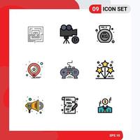 Pack of 9 creative Filledline Flat Colors of game marketing movie maps gym Editable Vector Design Elements