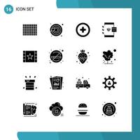 Modern Set of 16 Solid Glyphs and symbols such as star player plus multimedia develop Editable Vector Design Elements