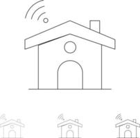 conjunto de iconos de línea negra audaz y delgada de casa de señal de servicio wifi vector