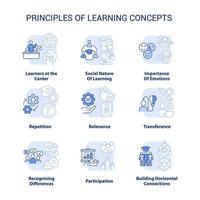 Principles of learning light blue concept icons set vector