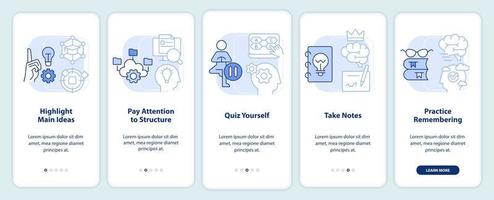 Learning and memorizing techniques light blue onboarding mobile app screen vector