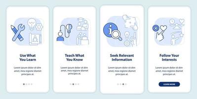 Practical learning techniques light blue onboarding mobile app screen vector