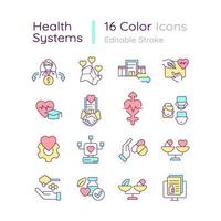 conjunto de iconos de color rgb de sistemas de salud vector