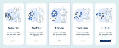 Principles of learning for students light blue onboarding mobile app screen vector