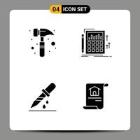 Modern Set of 4 Solid Glyphs Pictograph of claw hammer drouper accounting calculation medicine Editable Vector Design Elements
