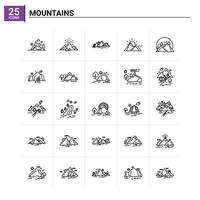 25 Mountains icon set vector background