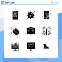 Group of 9 Solid Glyphs Signs and Symbols for office blocks city building gear building mouse Editable Vector Design Elements